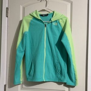 The North Face Teal & Neon Lime Hooded Fleece Jacket